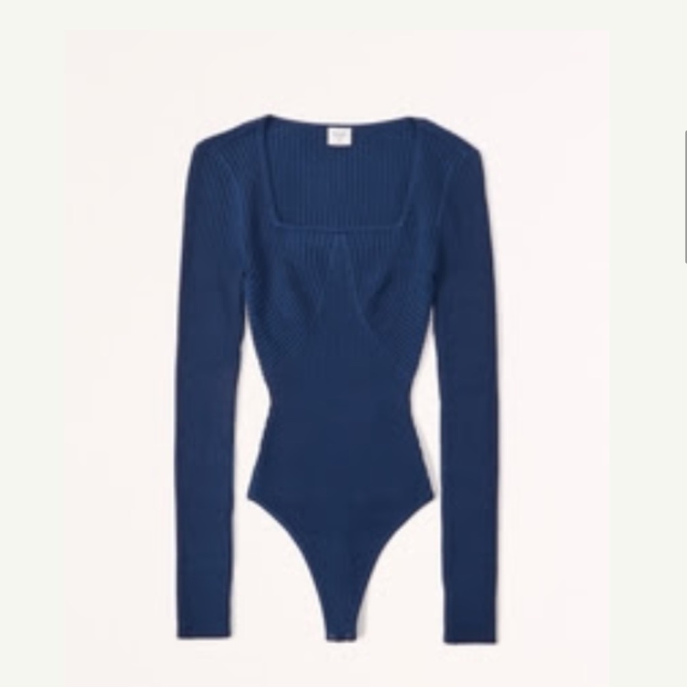 ABERCROMBIE blue square neck stretchy knit longsleevee bodysuit size extra small